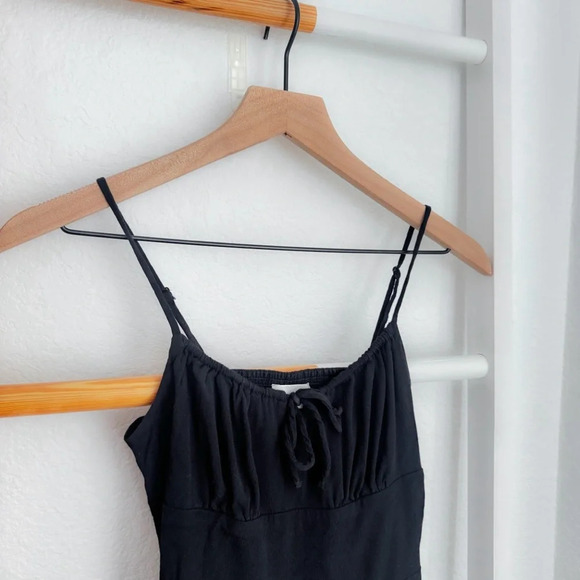 Aritzia Wilfred Bellow Mini Dress Black Front Tie Sleeveless Babydoll - Picture 4 of 13